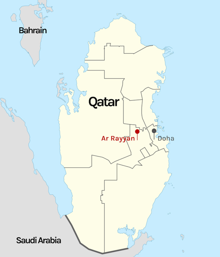 Doha on map of Qatar